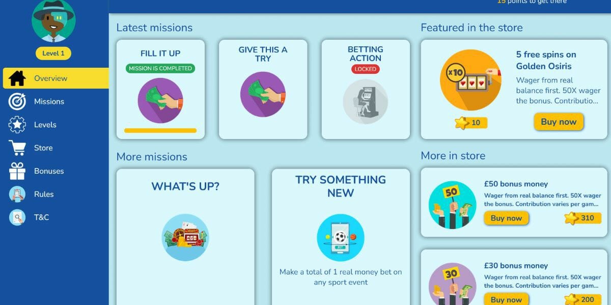 21LuckyBet Loyalty Program Missions Screenshot