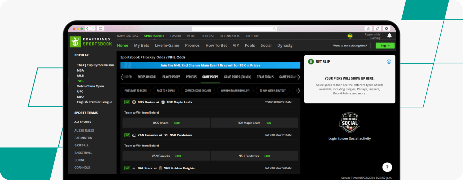 draftkings comeback betting market desktop screenshot