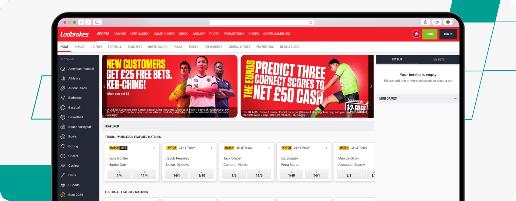 screenshot of ladbrokes betting odds