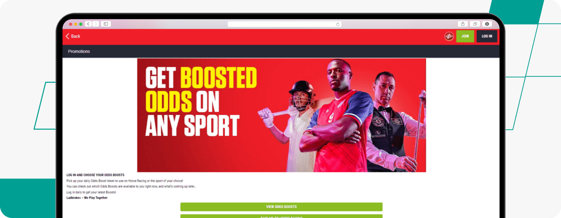 screenshot of ladbrokes odds boost offer