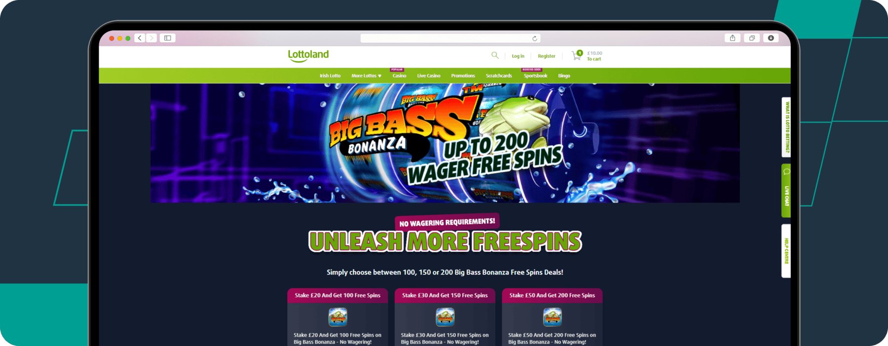 screenshot of lottoland's casino welcome offer